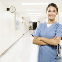 Your medical worker in the clinic corridor