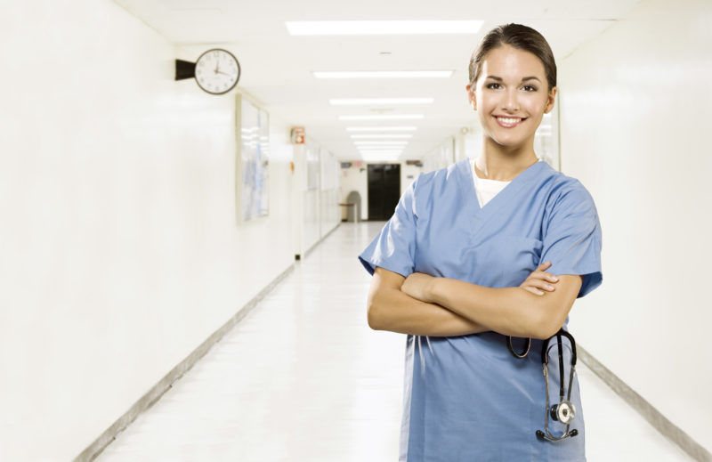 Your medical worker in the clinic corridor