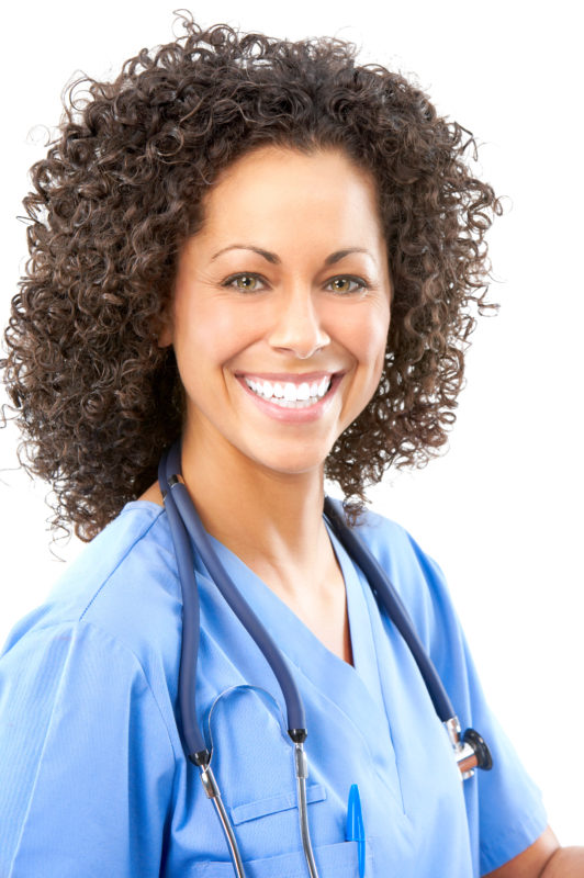 smiling medical assistant wearing a stethoscope
